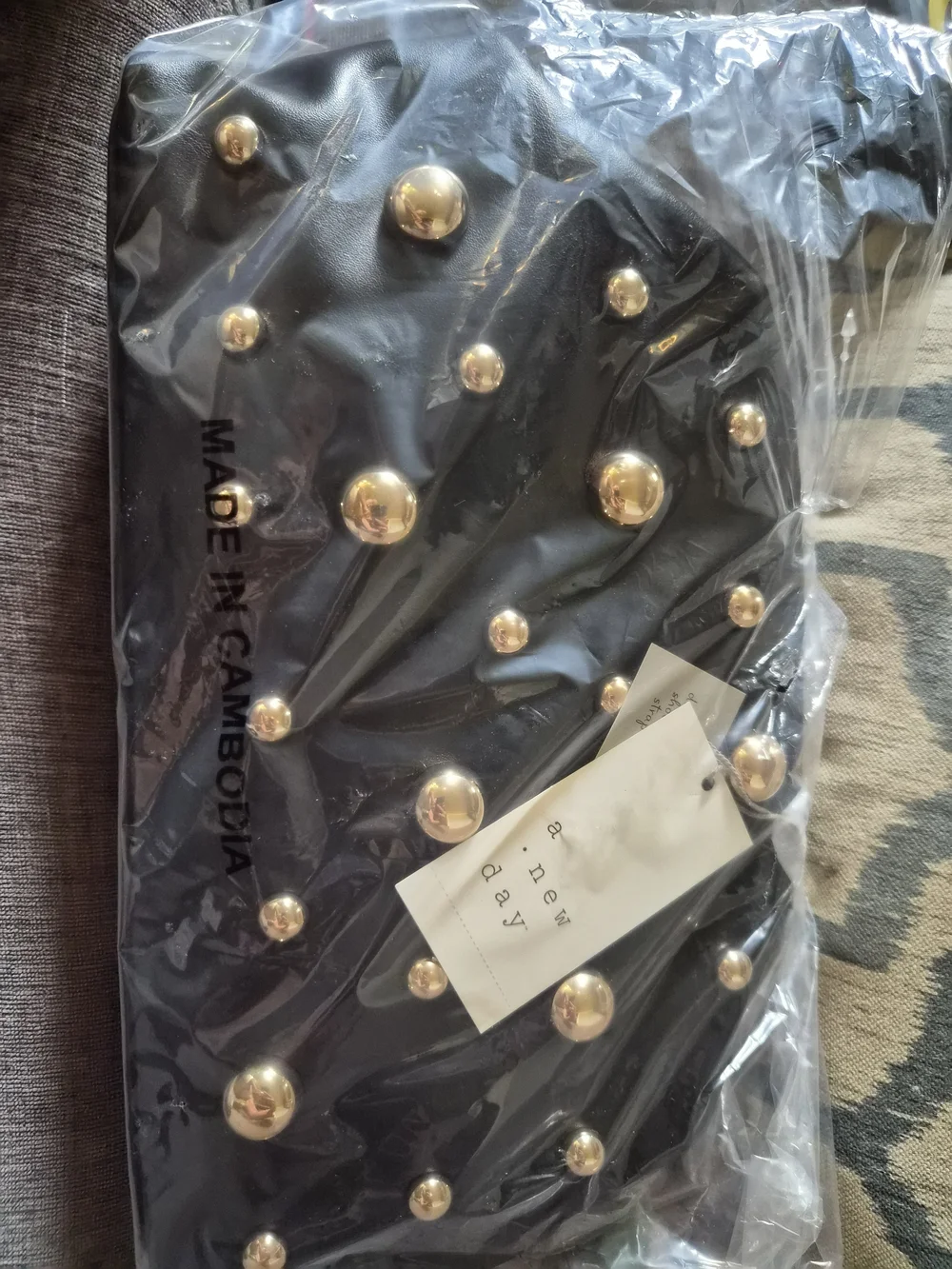 a new day Black Clutch with Gold Stud Embellishments